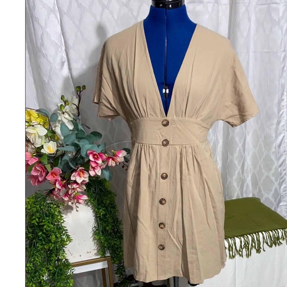 SHEIN Beige Button-Front Mini Dress